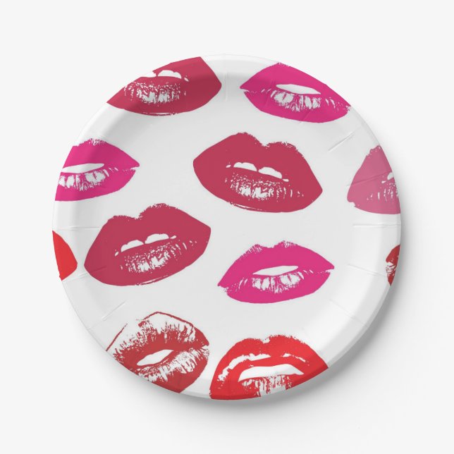 Kissable Lips (Kissing Lips, Red & Pink Lipstick) Paper Plates (Front)