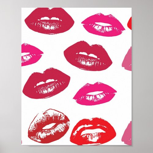 Kissable Lips Kissing Lips Red  Pink Lipstick Poster
