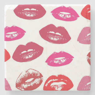 Kissable Lips (Kissing Lips, Red & Pink Lipstick) Stone Coaster