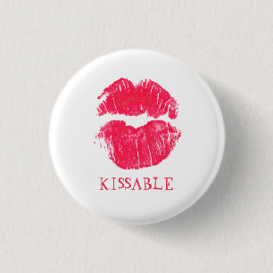 Kissable Lips Red Lipstick Kisses Valentine's Day Pinback Button