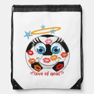 Kissed Soccer Ball Mascot Drawstring Bag