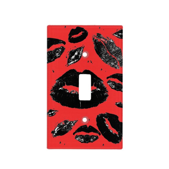 Kisses All Over (Black & Red) Light Switch Cover (Front)