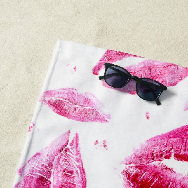 Kisses All Over (White) Beach Towel (In Situ)