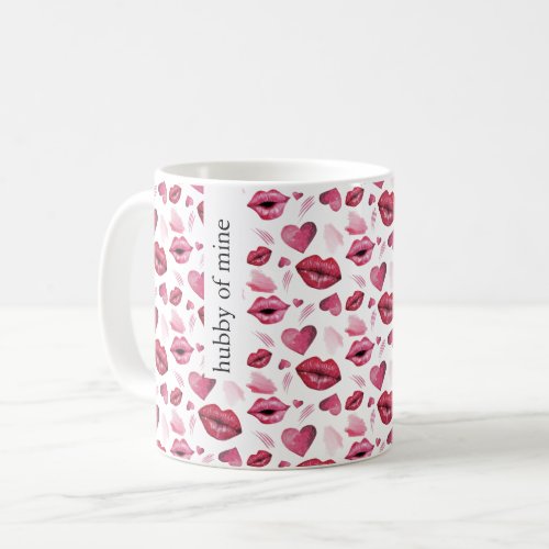 Kisses And Hearts Pattern Watercolor Coffee Mug