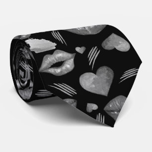 Kisses And Hearts Pattern Watercolor Neck Tie