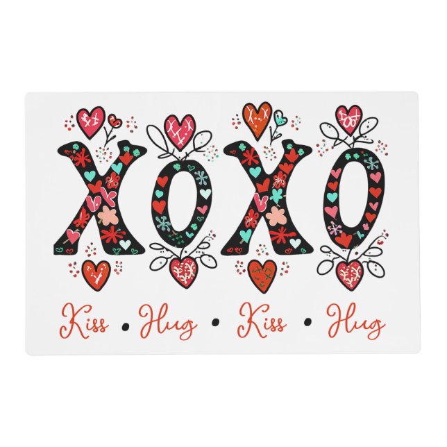 Kisses and Hugs doodle art Valentine Placemat (Front)