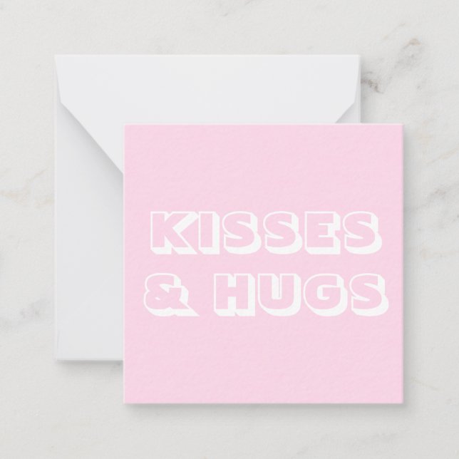 Kisses and hugs, light pink white modern bold note card (Front)