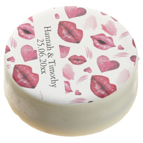 Kisses And Pink Hearts Pattern Watercolor Chocolate Covered Oreo