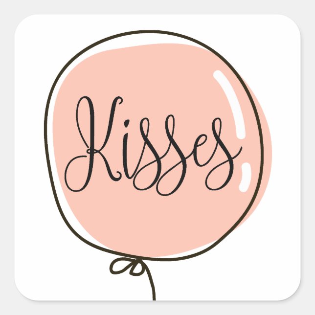 Kisses. Cute pink blush balloon for Valentines day Square Sticker (Front)