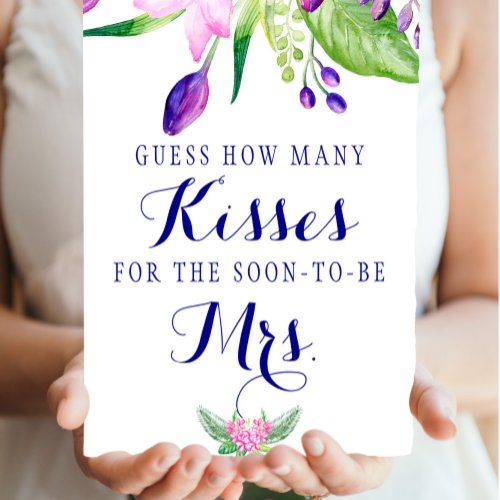 Kisses elegant floral bridal shower sign