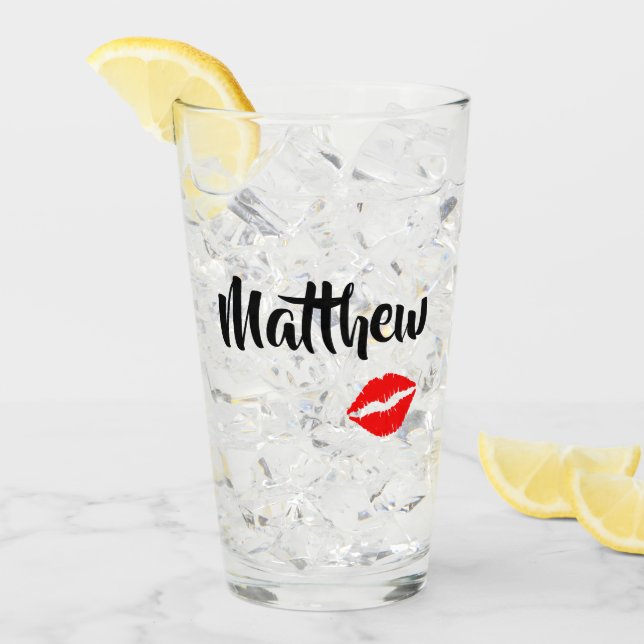 Kisses for Him Lipstick Print Glass (Front Ice)