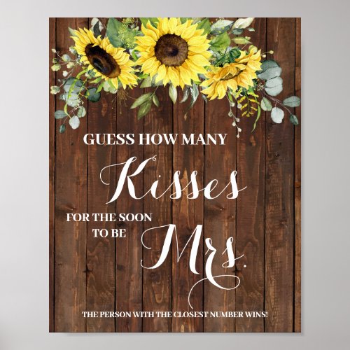 Kisses for Soon Mrs Sunflowers Shower Game Sign