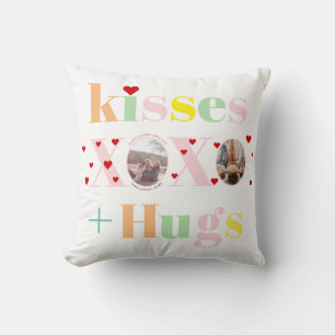Kisses, HOHO, hugs typography photo Galentines Day Throw Pillow