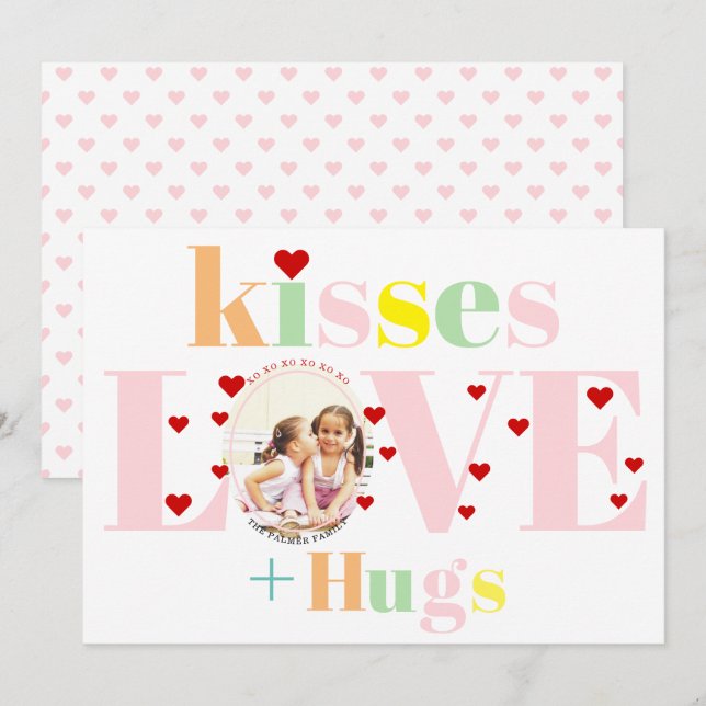 Kisses, love, hugs typography photo Valentines Day Holiday Card (Front/Back)