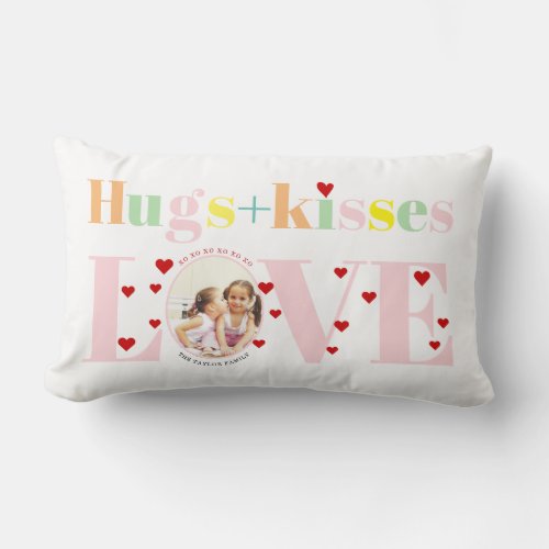 Kisses love hugs typography photo Valentines Day Lumbar Pillow