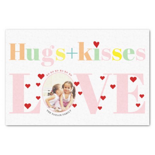 Kisses love hugs typography photo Valentines Day Tissue Paper