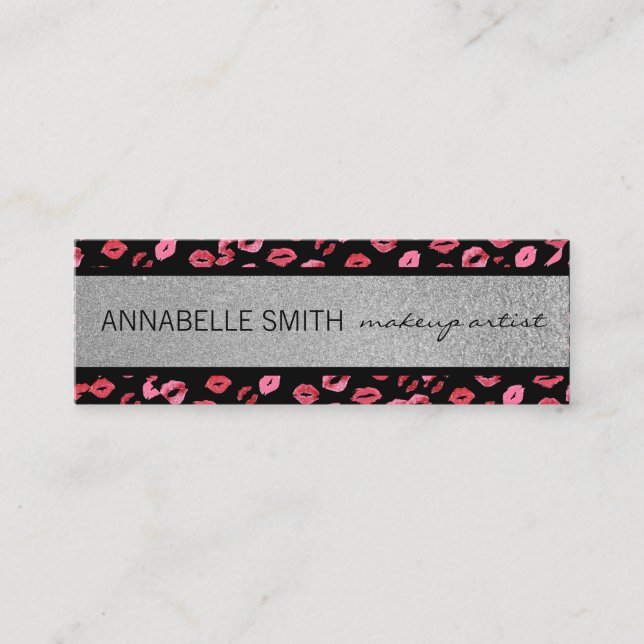 Kisses / Makeup Artist / Silver Glitter Mini Business Card (Front)