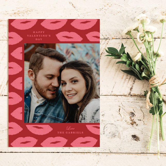 Kisses Modern Valentine's Day Photo Card - Red (Creator Uploaded)