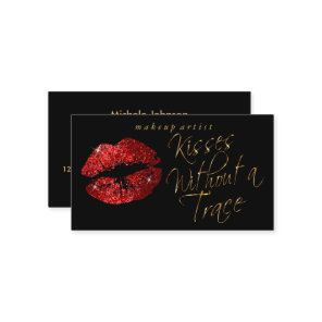 Kisses - Red Glitter and Elegant Gold Business Card