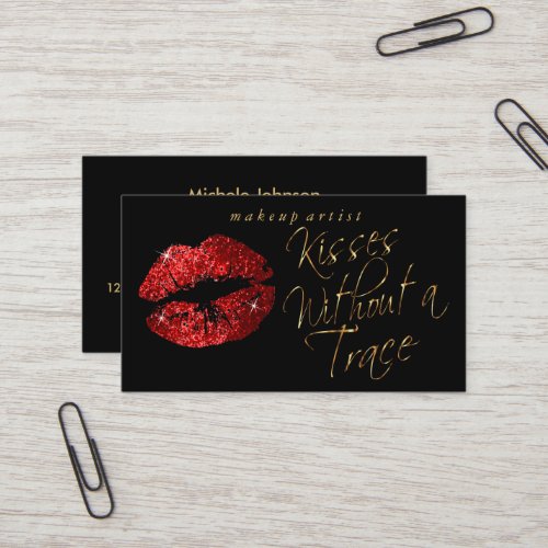 Kisses _ Red Glitter and Elegant Gold Business Card