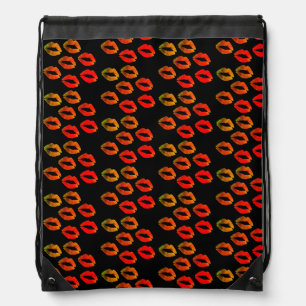 Kisses, Red lips Drawstring Bag