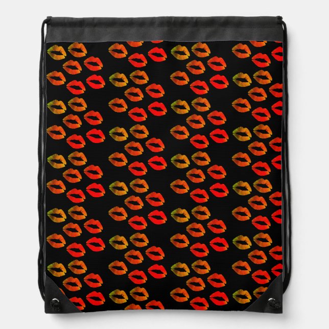 Kisses, Red lips Drawstring Bag (Front)