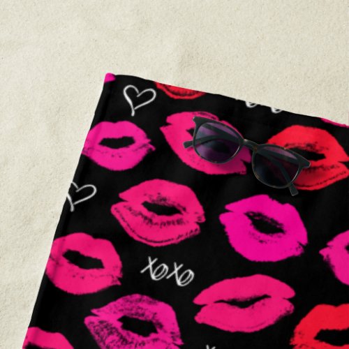 Kisses XOXO Red and Pink Beach Towel