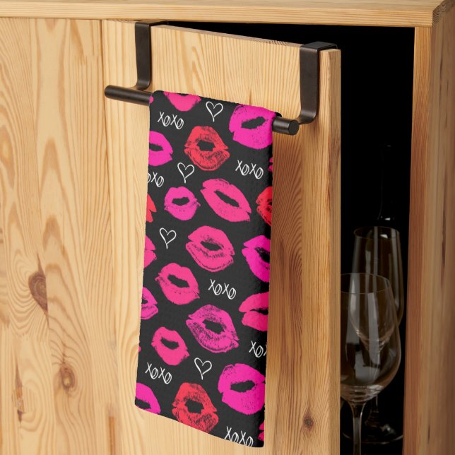 Kisses XOXO Red and Pink Kitchen Towel (Thirds Fold)