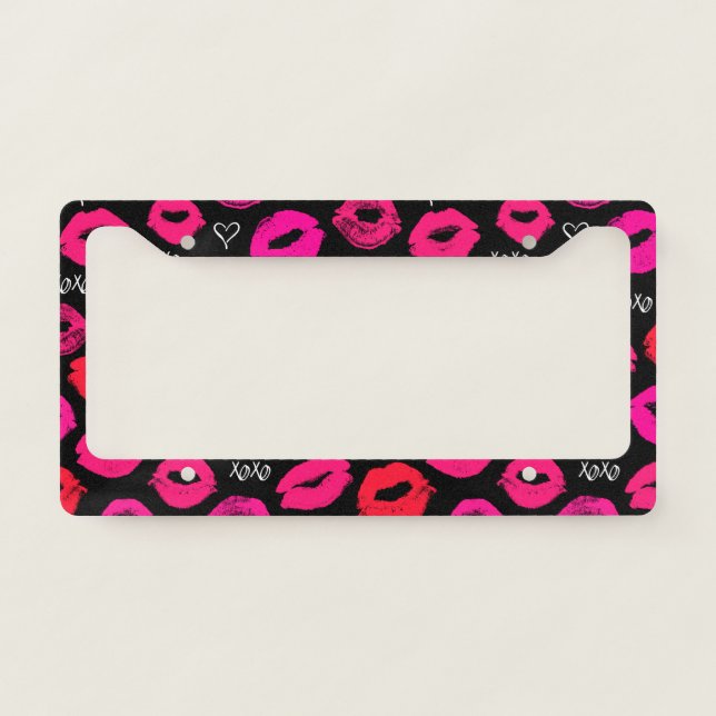 Kisses XOXO Red and Pink License Plate Frame (Front)