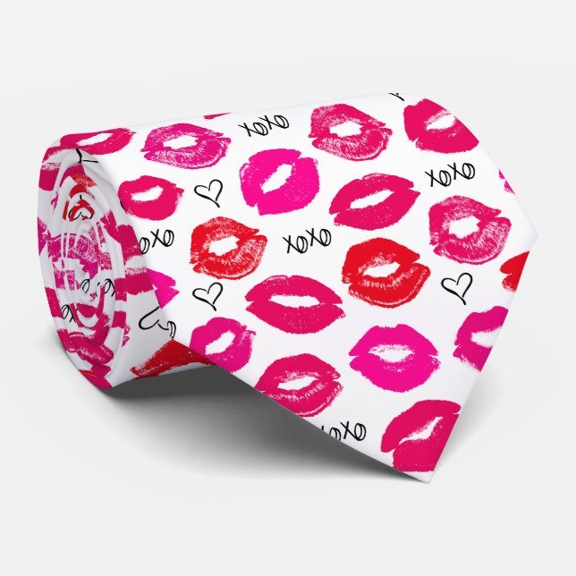 Kisses XOXO Red and Pink Neck Tie (Rolled)