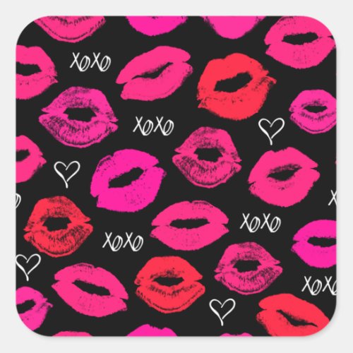 Kisses XOXO Red and Pink Square Sticker
