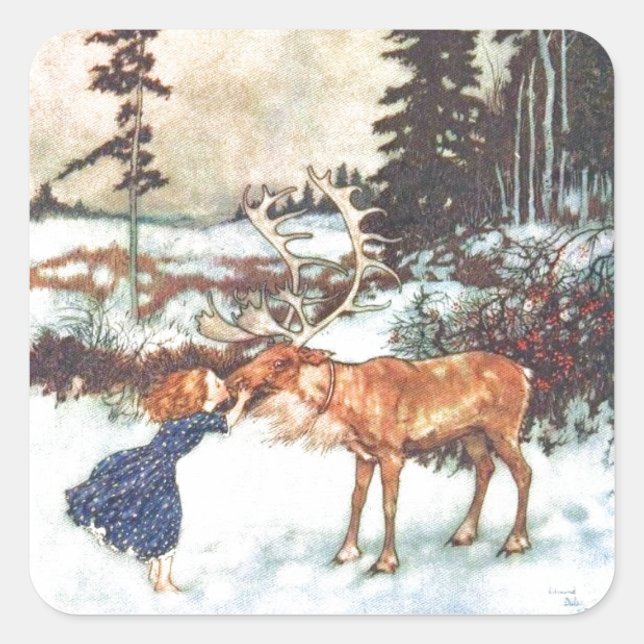 Kissing a Reindeer Square Sticker (Front)