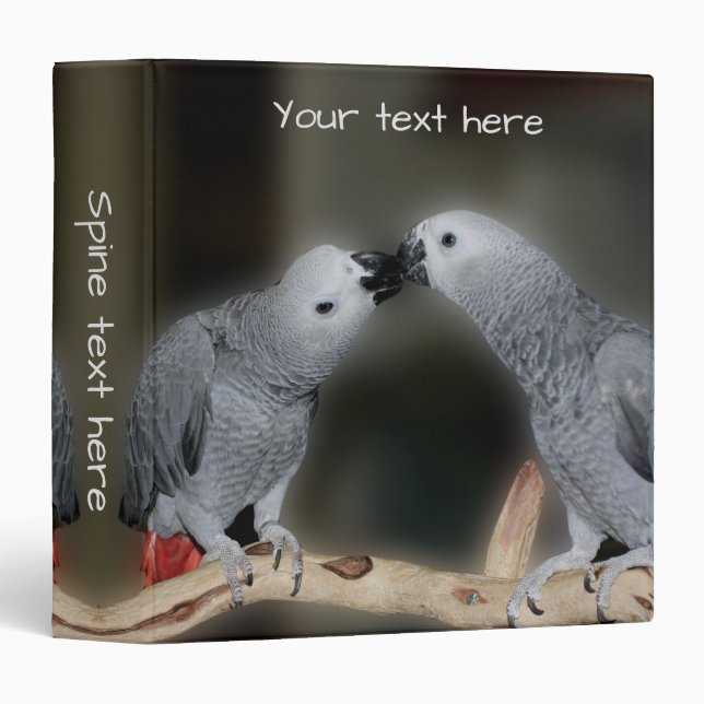 Kissing African Grey Parrots Personalized 3 Ring Binder (Front/Spine)