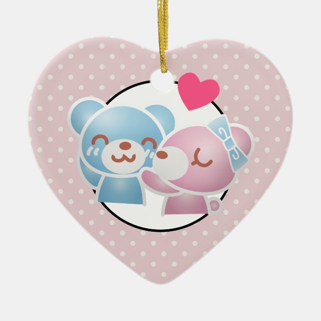 Kissing Bears Cute and Kawaii Ceramic Ornament (Front)