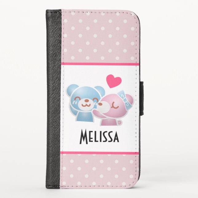 Kissing Bears Cute and Kawaii iPhone Wallet Case (Front)