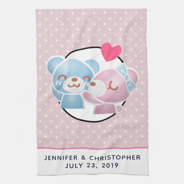 Kissing Bears Cute and Kawaii Kitchen Towel (Vertical)