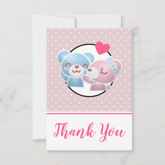 Kissing Bears Cute and Kawaii Thank You Card (Front)