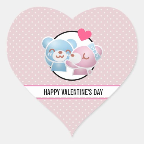 Kissing Bears Cute Happy Valentines Day Heart Sticker