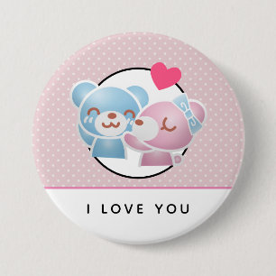 Kissing Bears I Love You Cute and Kawaii Button