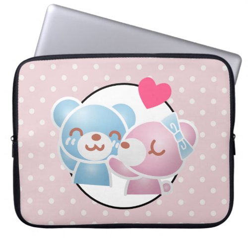 KIssing Bears on Polka Dots Cute and Kawaii Laptop Sleeve