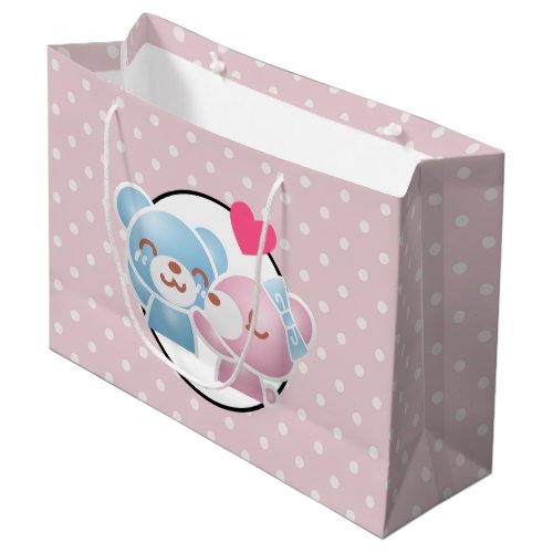 KIssing Bears on Polka Dots Cute and Kawaii Large Gift Bag