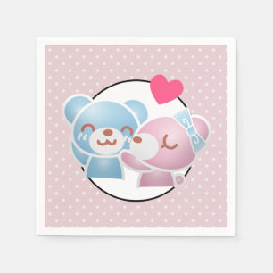 KIssing Bears on Polka Dots Cute and Kawaii Napkins