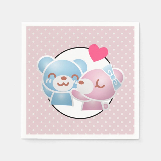 KIssing Bears on Polka Dots Cute and Kawaii Napkins (Front)