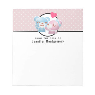 KIssing Bears on Polka Dots Cute and Kawaii Notepad