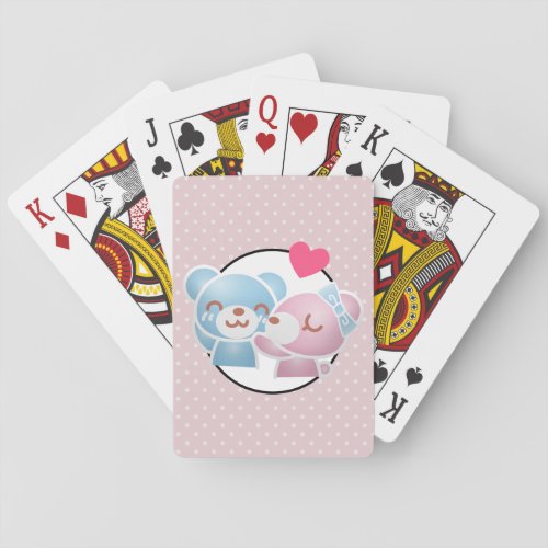 KIssing Bears on Polka Dots Cute and Kawaii Playing Cards