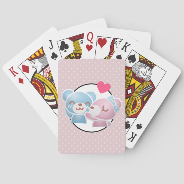 KIssing Bears on Polka Dots Cute and Kawaii Poker Cards (Back)