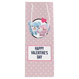 KIssing Bears on Polka Dots Cute and Kawaii Wine Gift Bag