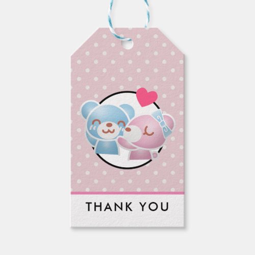 KIssing Bears on Polka Dots Cute Thank You Gift Tags