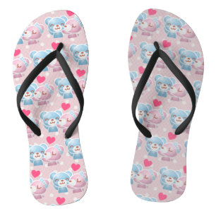 KIssing Bears on Polka Dots Pattern Cute Flip Flops