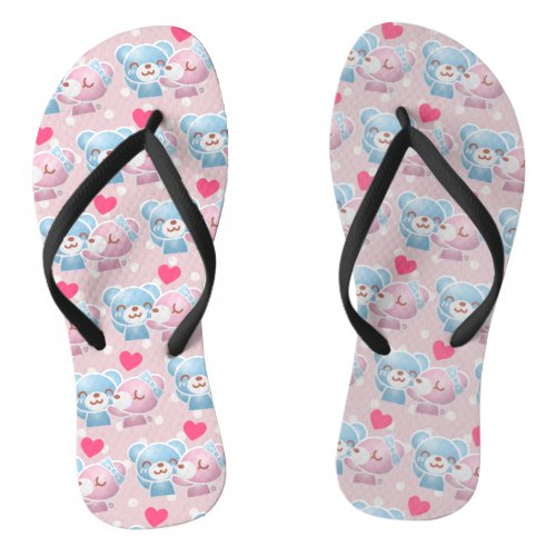 KIssing Bears on Polka Dots Pattern Cute Flip Flops